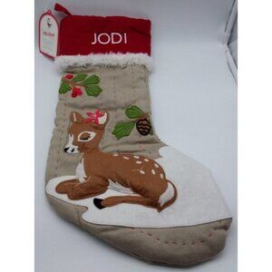 Pottery Barn Kids Jodi Woodland Deer Christmas Holiday Stocking Quilted Xmas